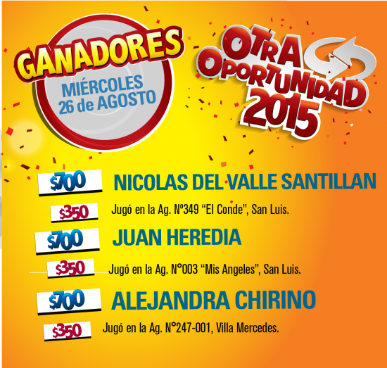 Ganadores Otra Oportunidad 27-08-2015